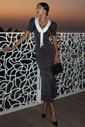 Retro Polka Dot Lapel Slim Maxi Dress