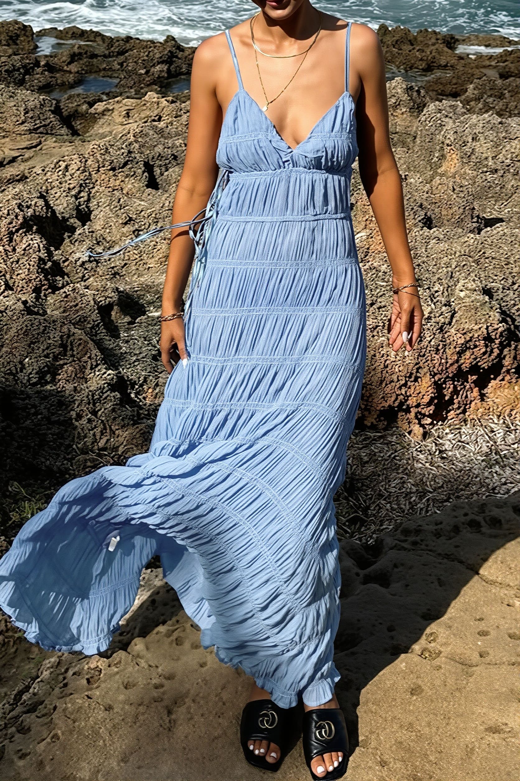 Deep-V Ribbed Cami Maxi Dress