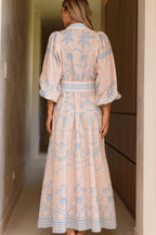 Linen Puff-Sleeve Boho Dress
