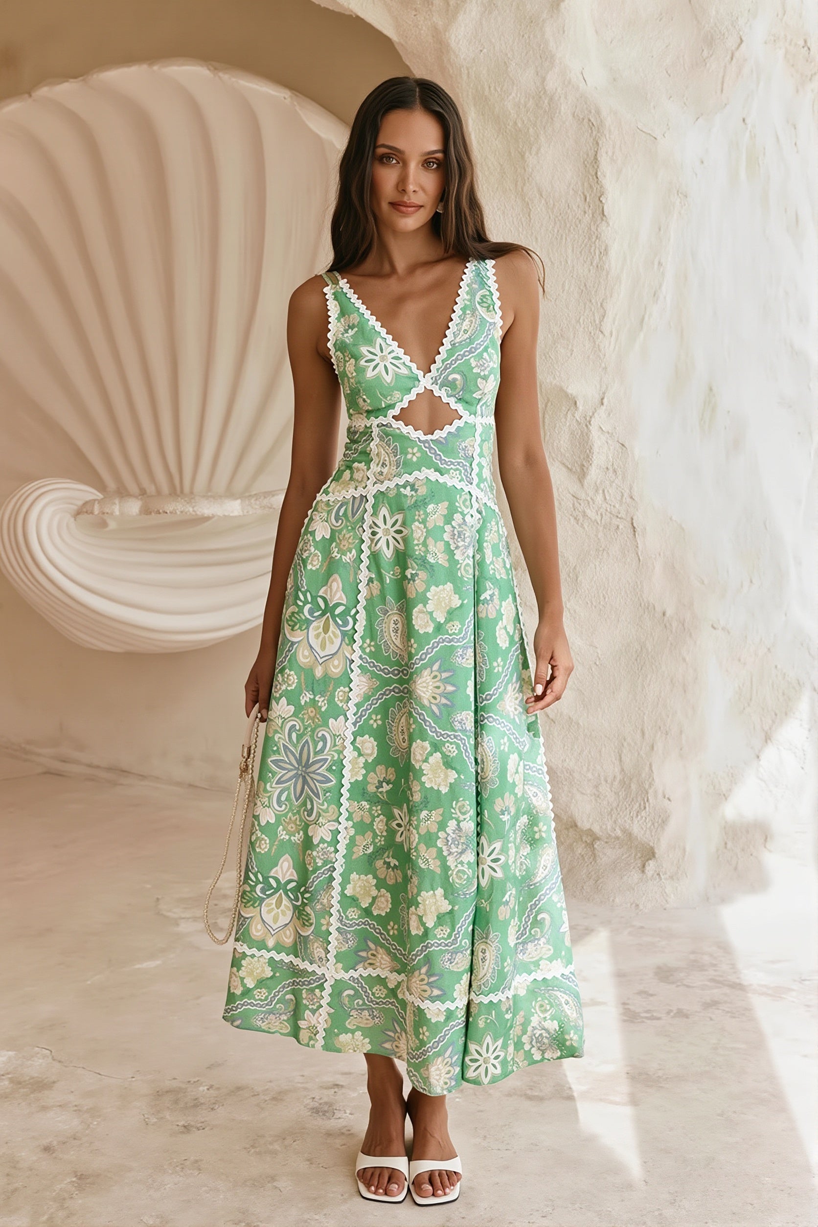 Floral Lace-Splice Boho Dress