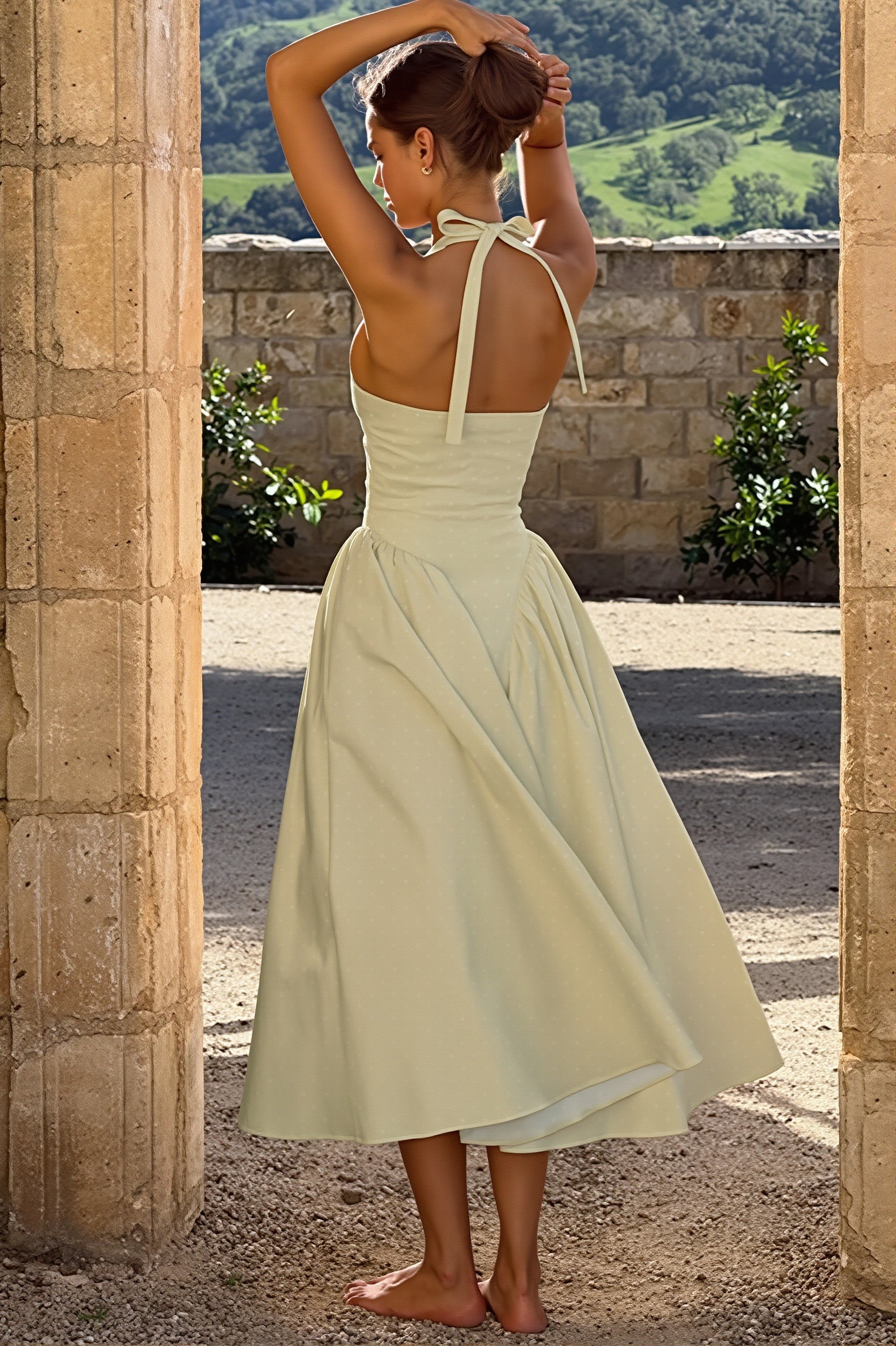 Polka Dot Halter Deep-V Maxi Dress