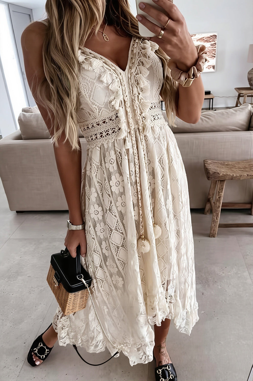 Lace Cami Swing Boho Dress