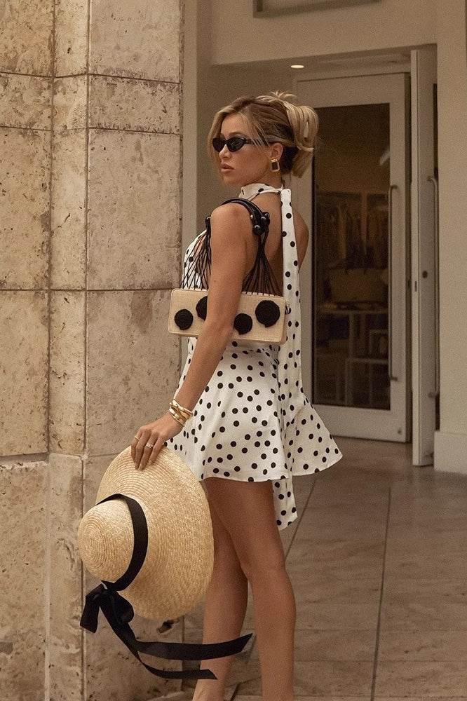 Polka Dot Halter Tie Backless Mini Dress