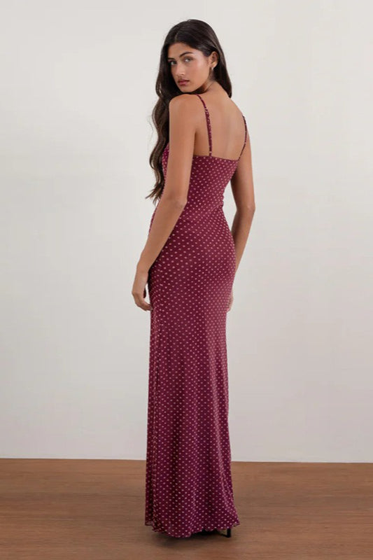 Polka Dot Cami Backless Maxi Dress