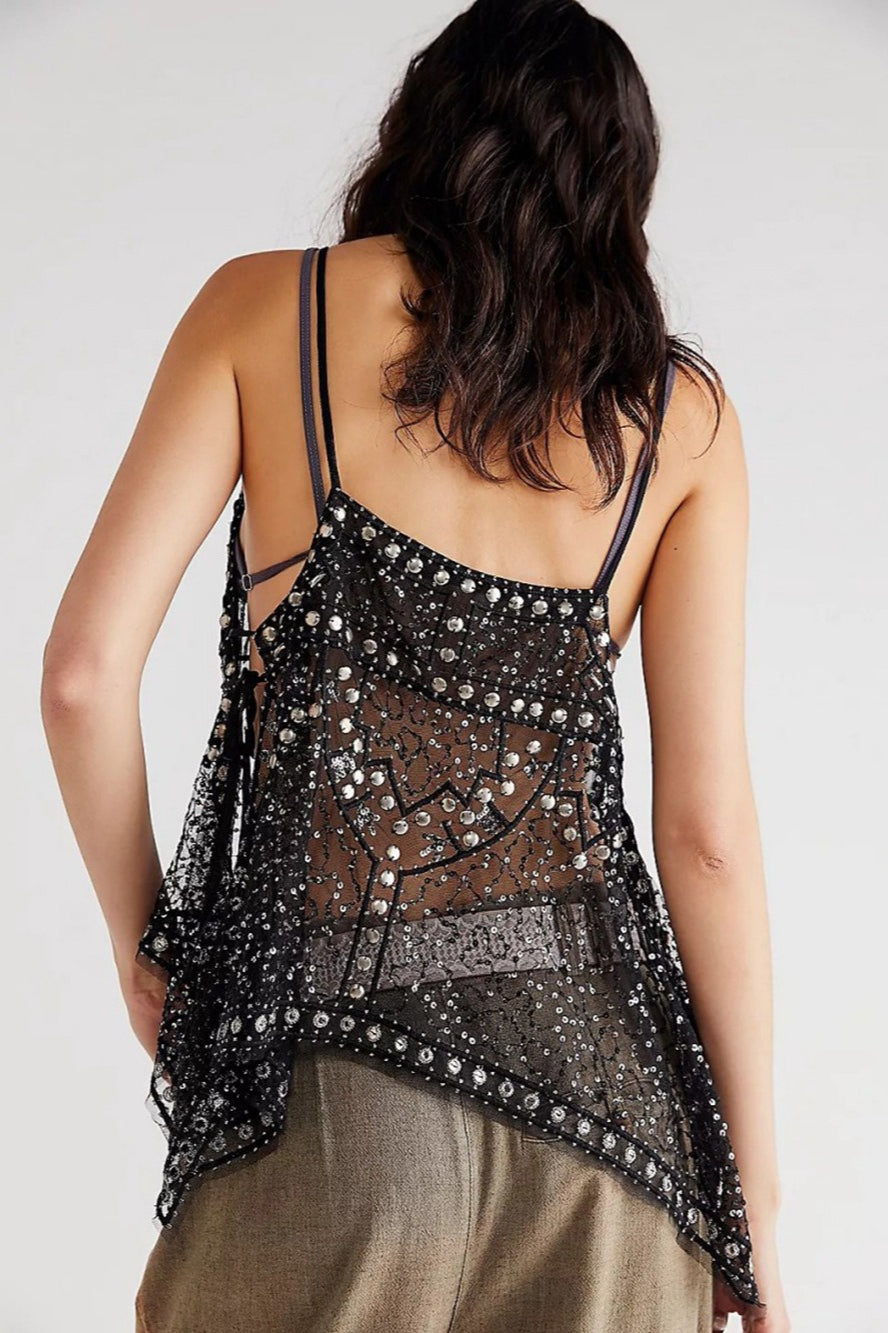 Sheer Rhinestone Cami Top