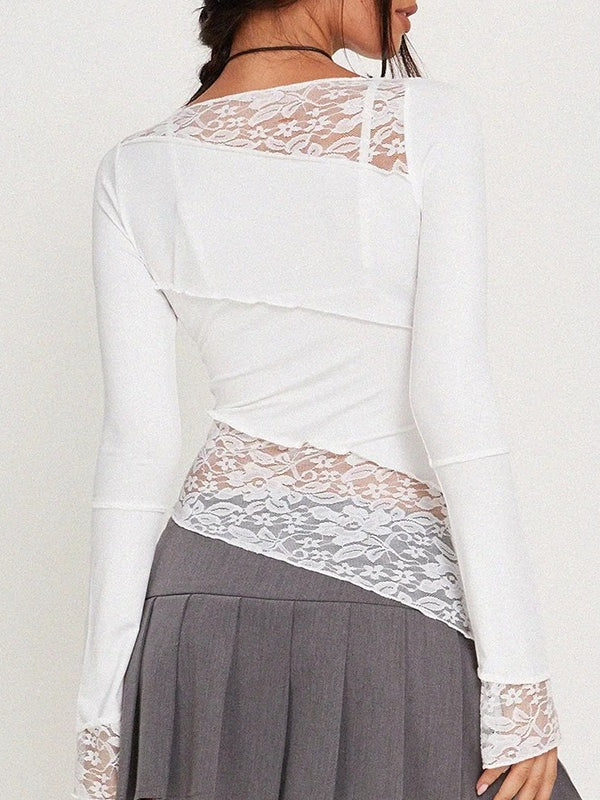 Floral-Detail Slim Long-Sleeve Top