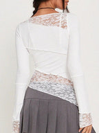 Floral-Detail Slim Long-Sleeve Top