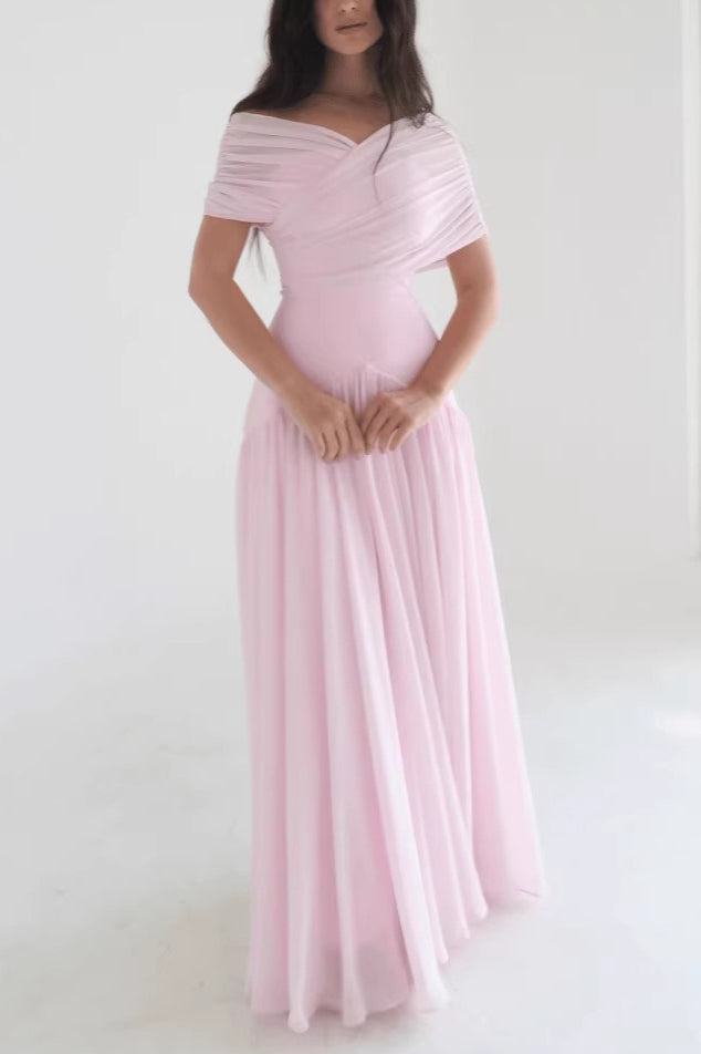 Soft-Pink Cross-Front Maxi Dress