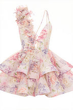 Floral V-Neck Tulip Mini Dress
