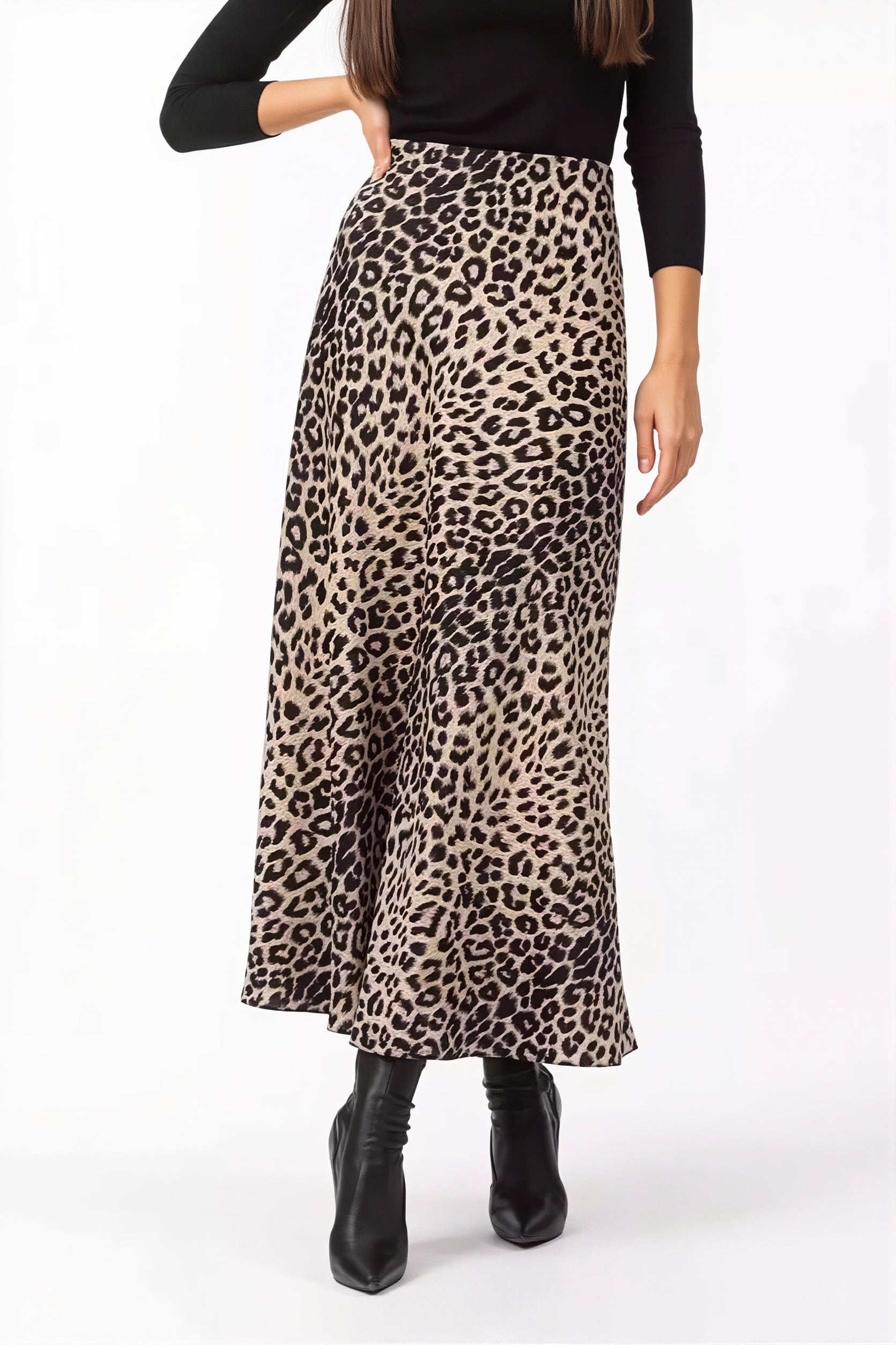 Satin Leopard Maxi Skirt