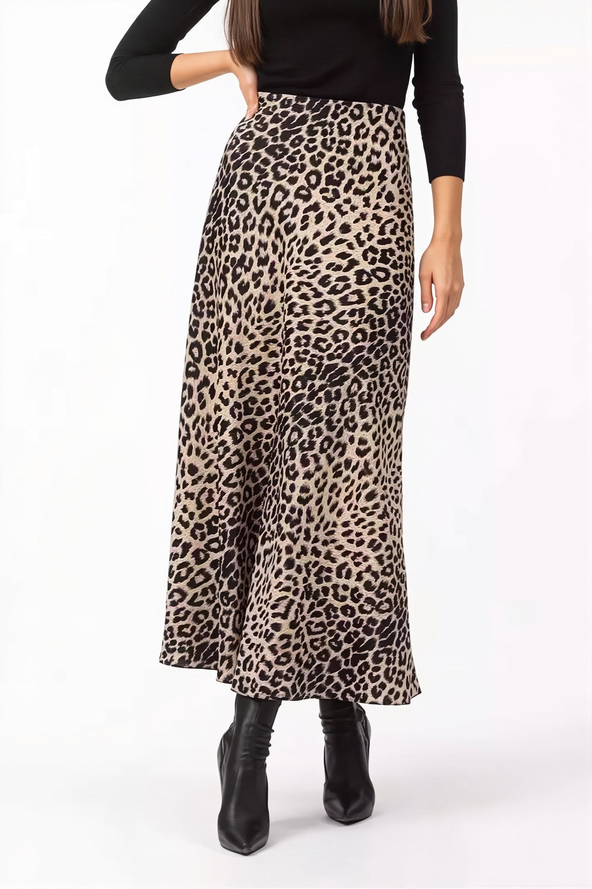 Satin Leopard Maxi Skirt
