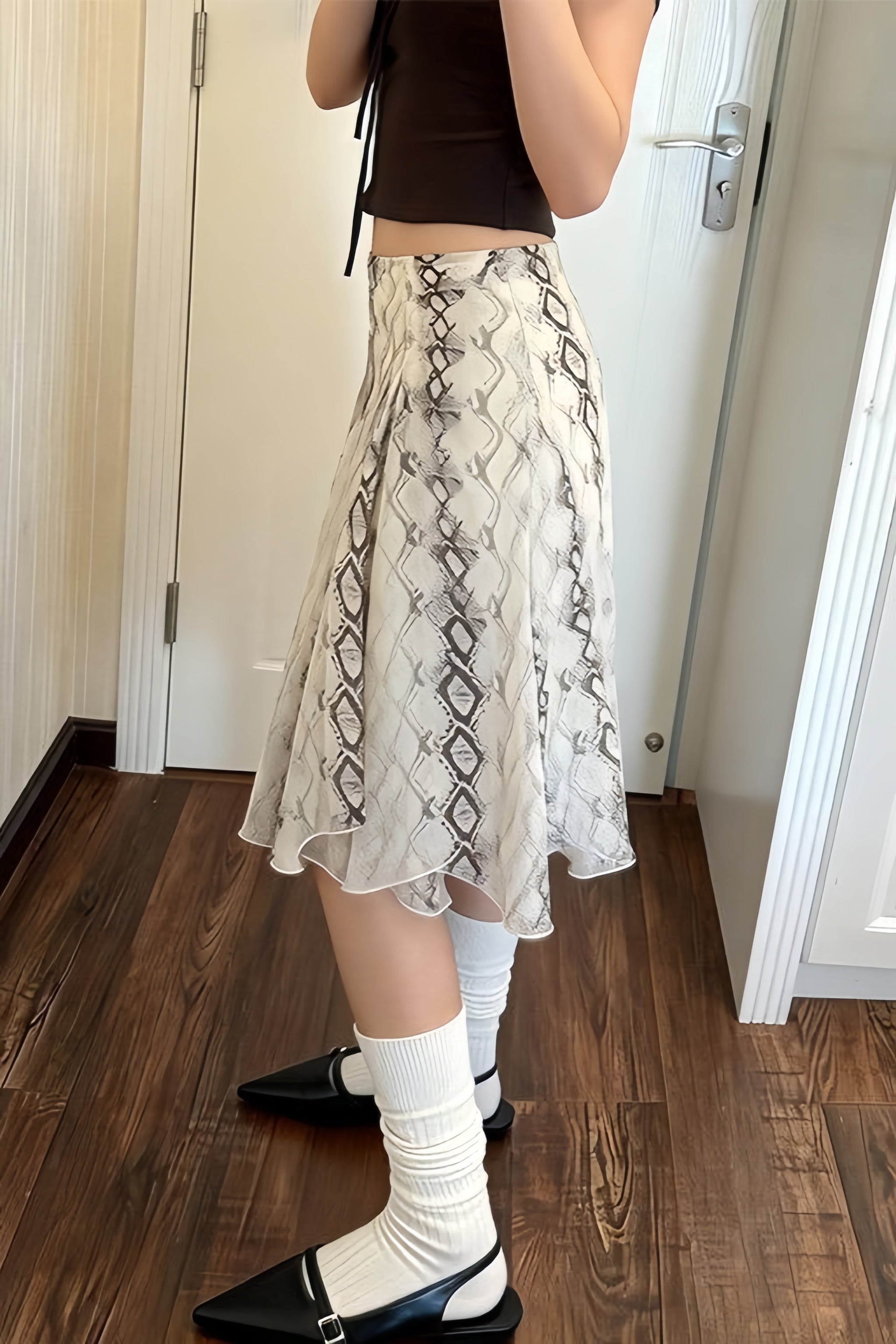 Snake-Print A-Line Skirt