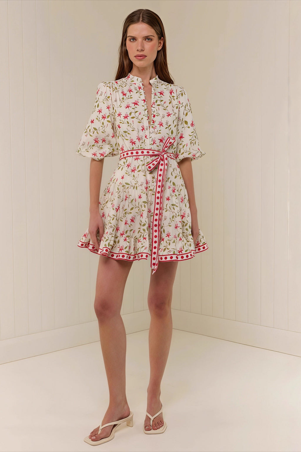 Linen Lace-Up Belted Beach Mini Dress
