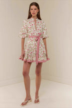 Linen Lace-Up Belted Beach Mini Dress