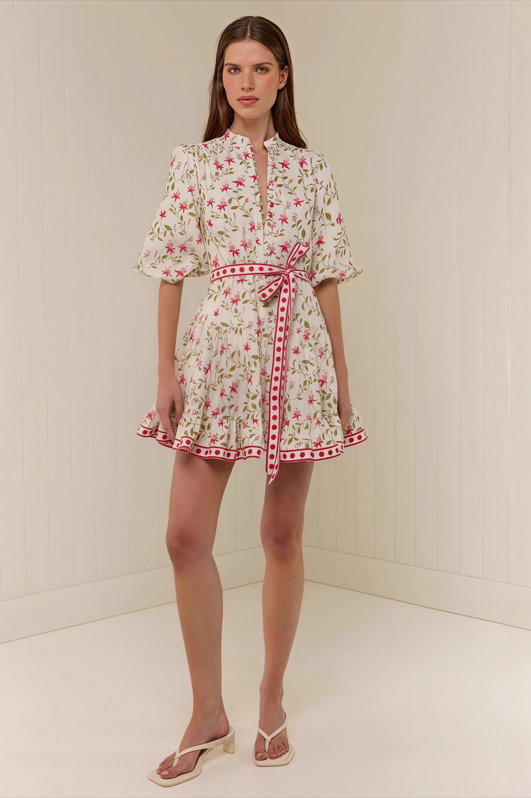 Linen Lace-Up Belted Beach Mini Dress