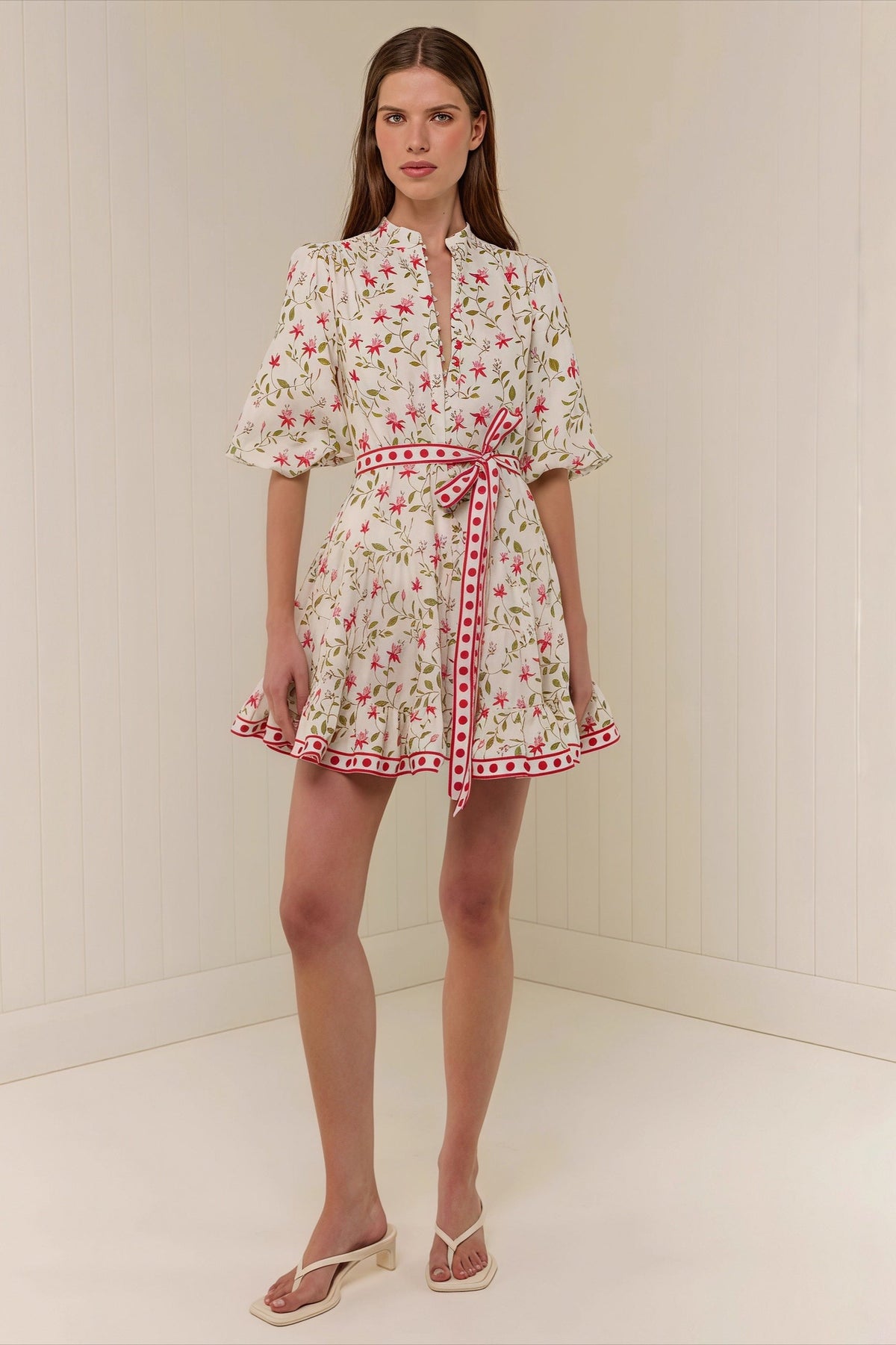Linen Lace-Up Belted Beach Mini Dress