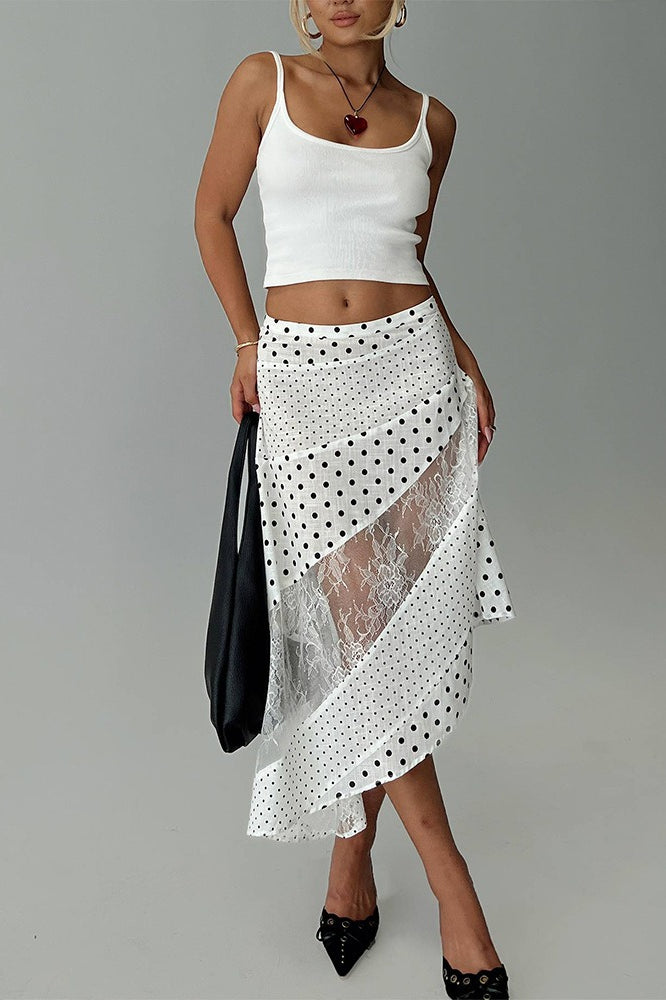Sheer Polka Dot Asymmetric Skirt