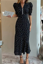 Floral V-Neck Ruffle Short-Sleeve Dress