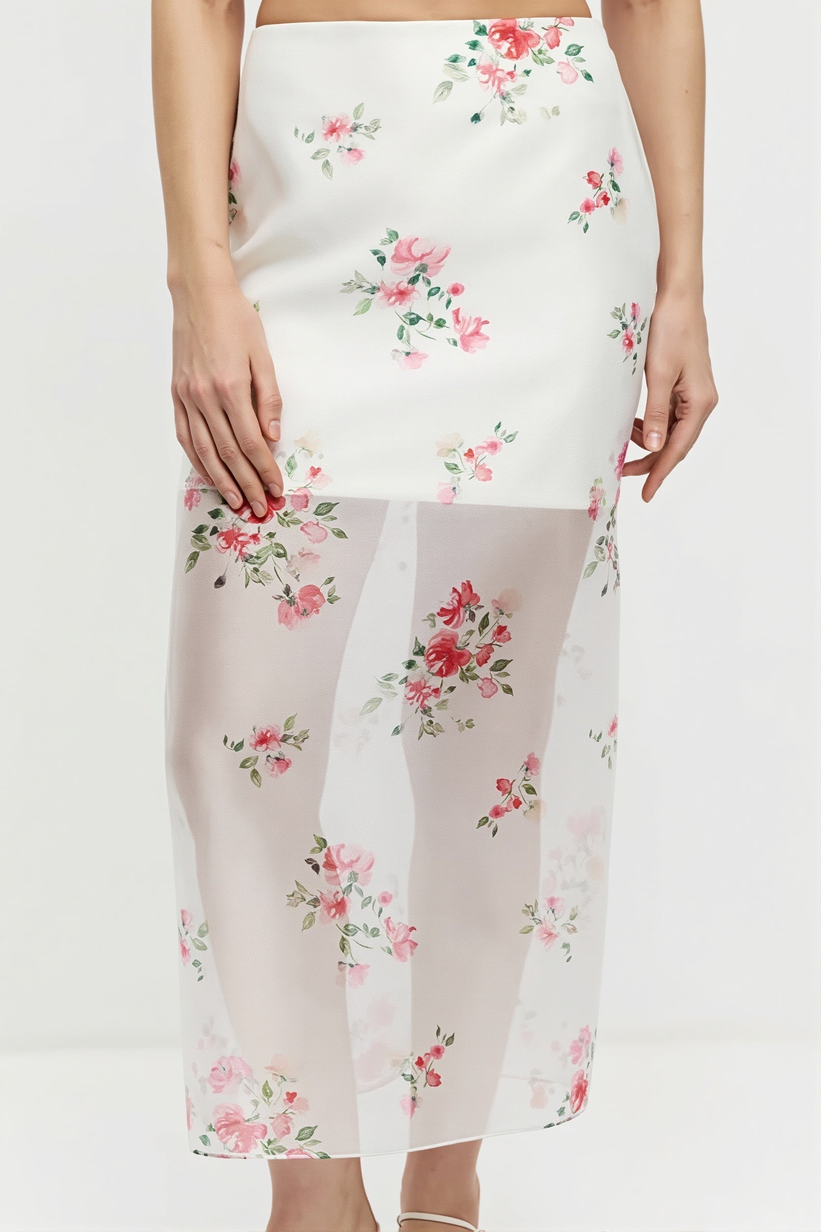 Floral Sheer Split Skirt