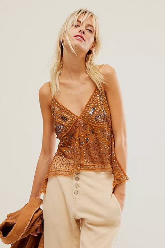 Sheer Rhinestone Cami Top