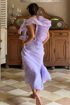 Deep-V Ruffle Solid Maxi Dress