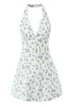 Floral Lace-Patchwork Halter Mini Dress