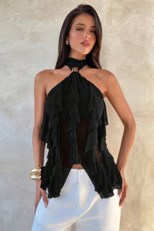 Solid Ruffle Halter Top