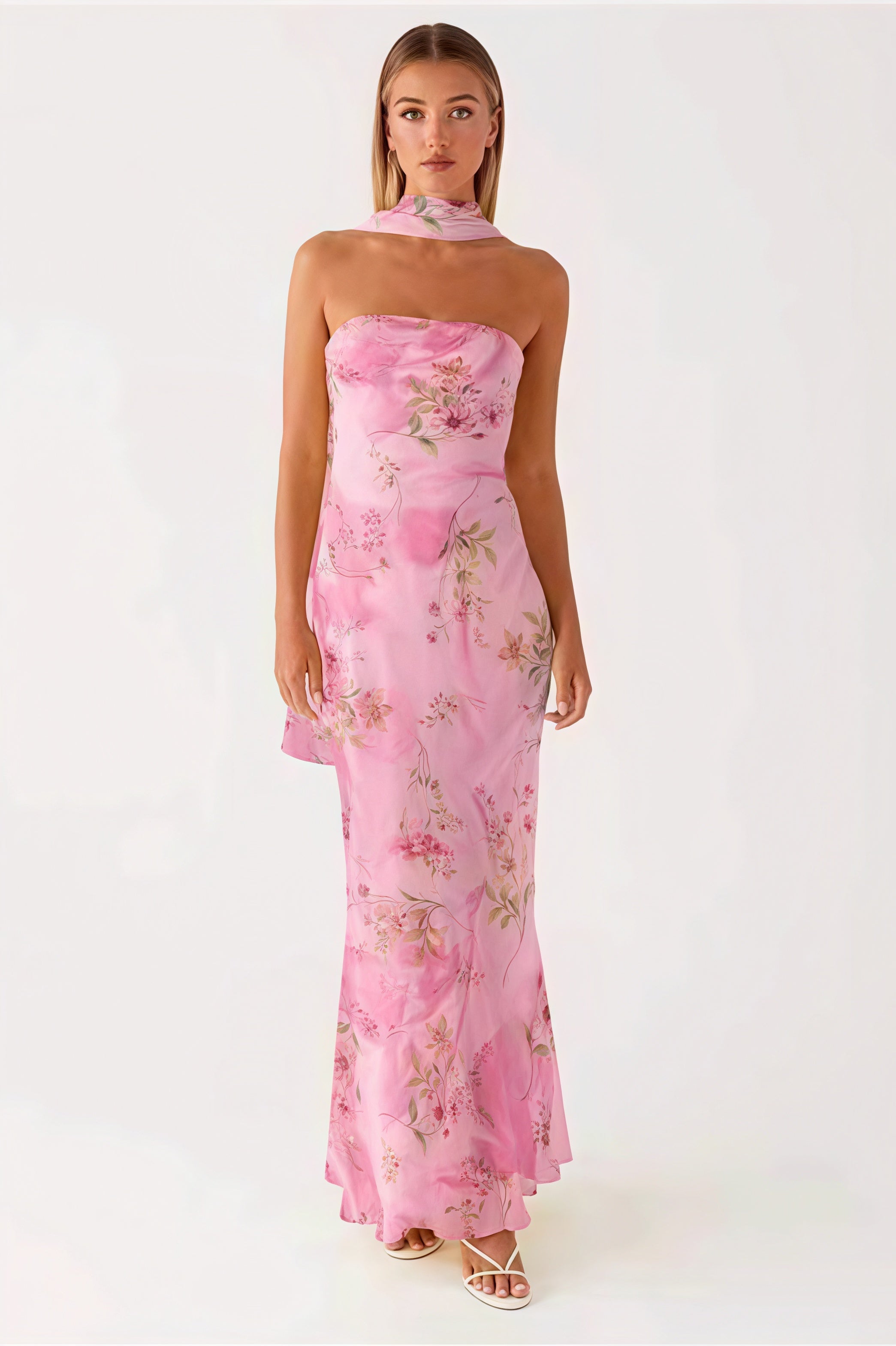 Floral Tie Fishtail Maxi Dress
