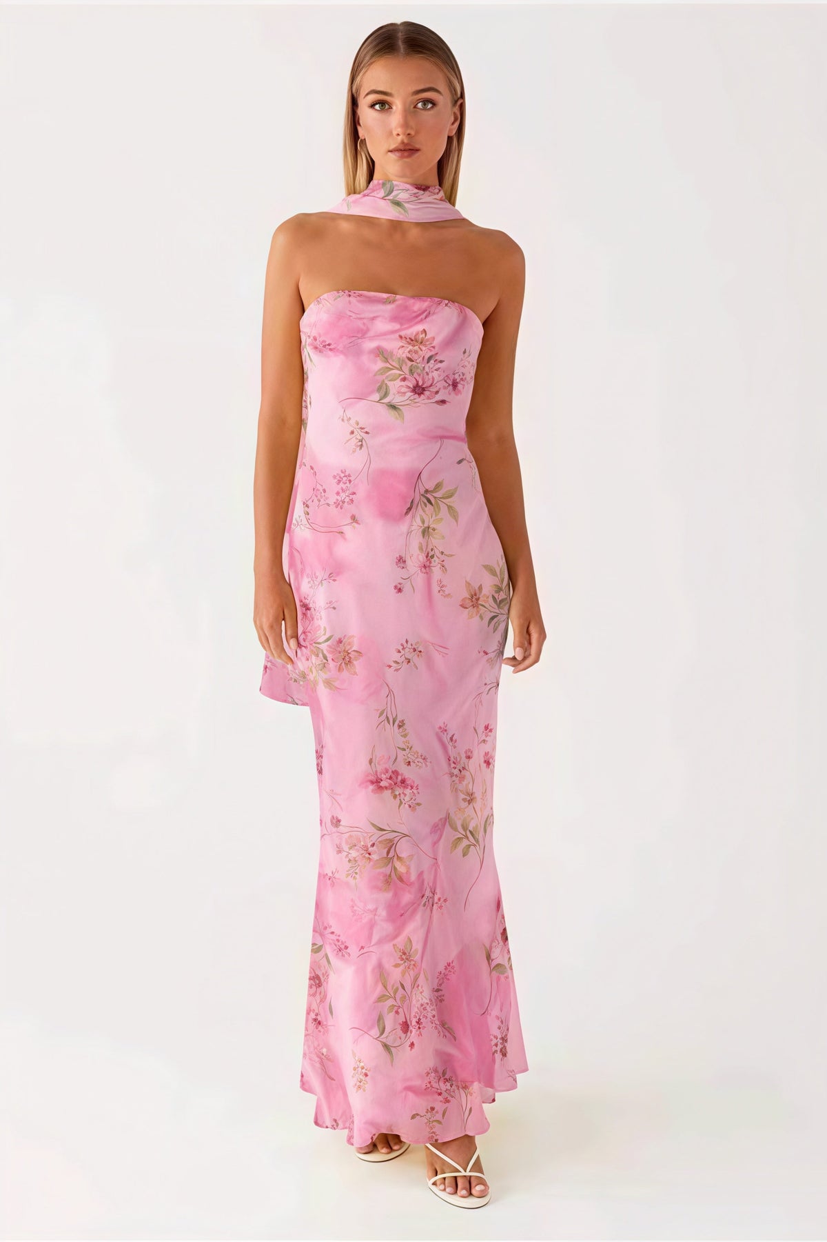 Floral Tie Fishtail Maxi Dress