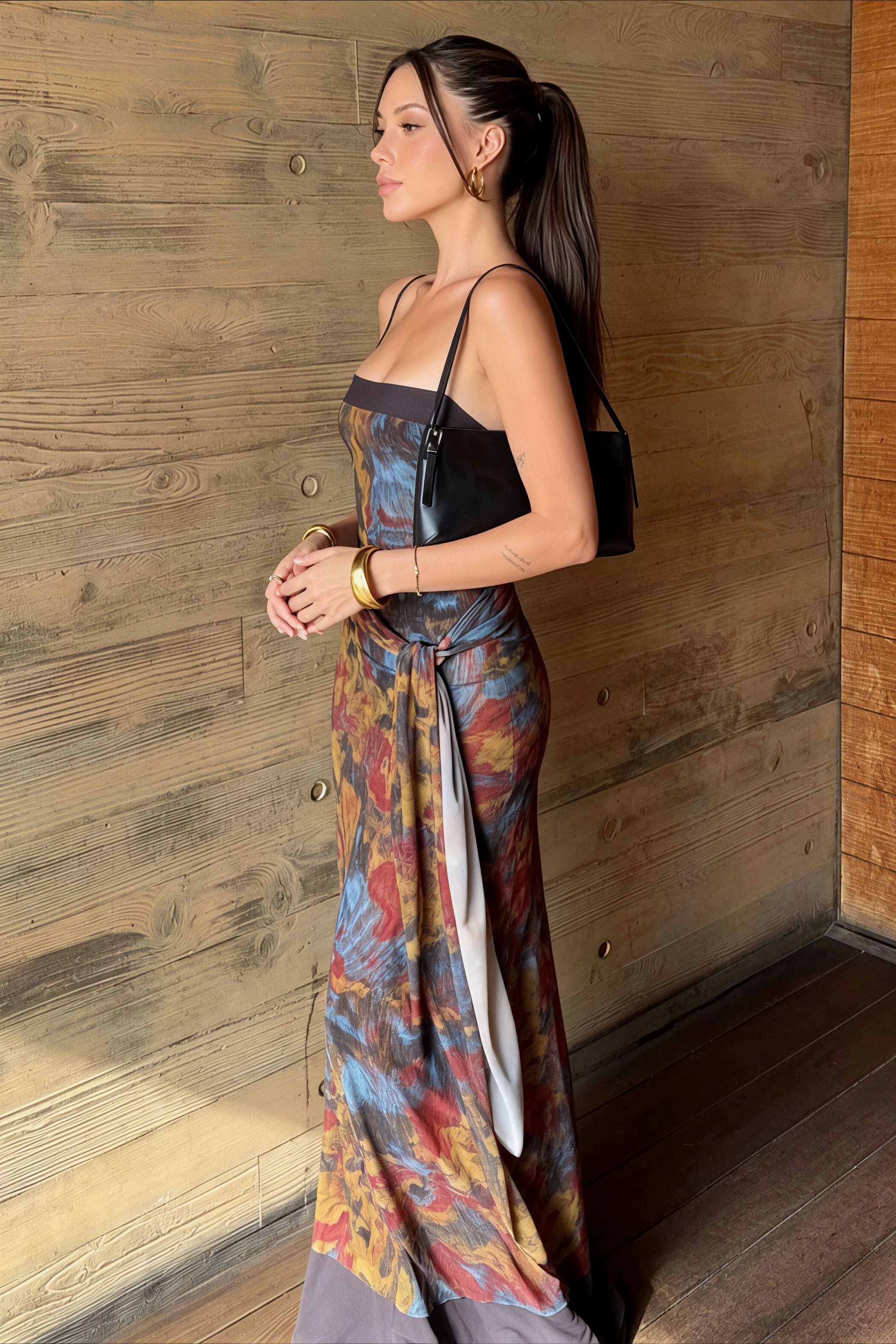 Contrast-Print Cami Maxi Dress