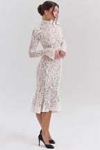 Lace Long-Sleeve Mermaid Midi Dress