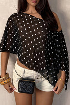 Chiffon Polka Dot Asymmetric Blouse