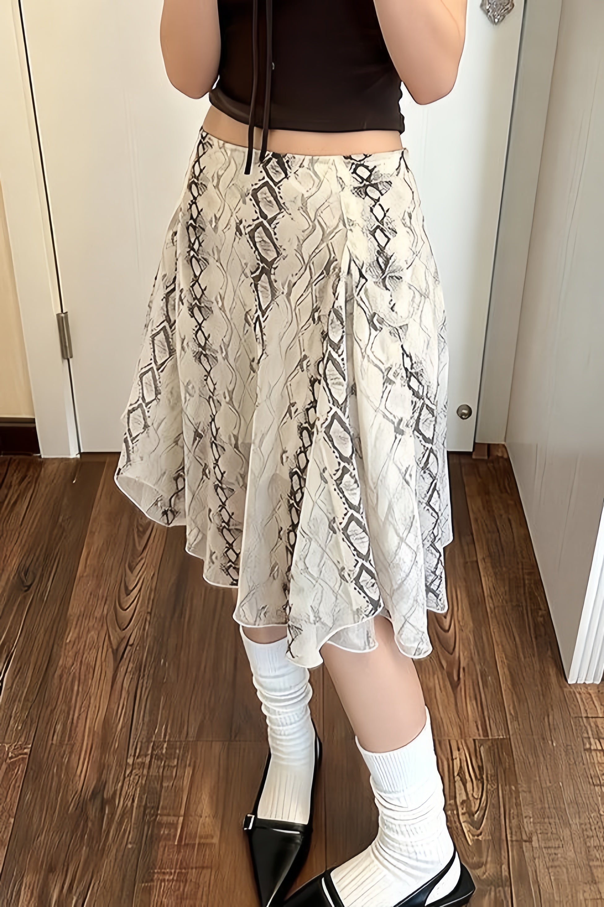 Snake-Print A-Line Skirt