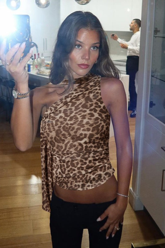 Leopard Asymmetric Halter Top