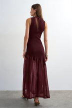 Ribbed-Knit Mesh-Splice Maxi Dress