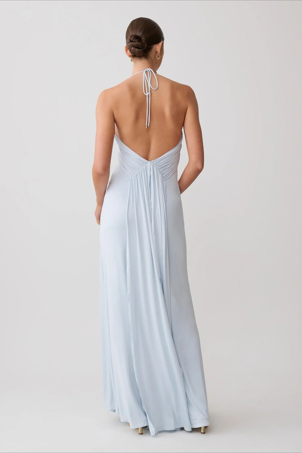 Halter Ruched Open-Back Mini Dress