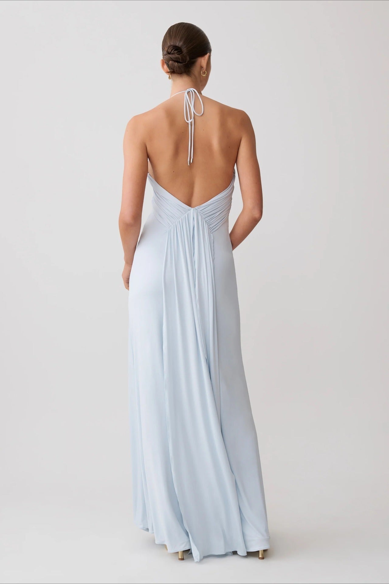 Halter Ruched Open-Back Mini Dress