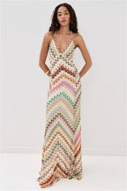 Striped-Knit Cutout Maxi Dress