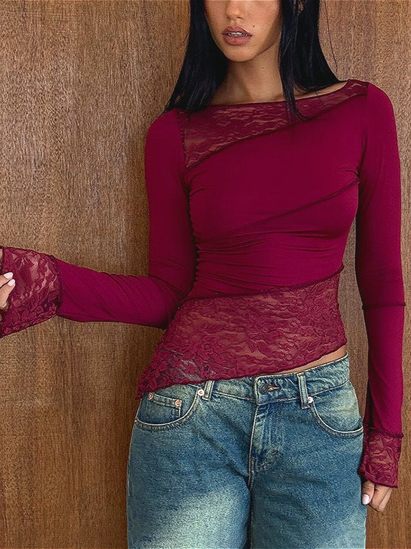 Floral-Detail Slim Long-Sleeve Top
