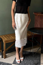 Satin Lace-Trim Bodycon Skirt