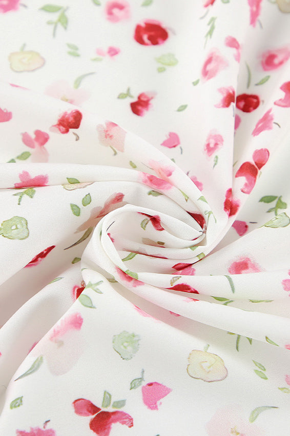 Floral Puff-Sleeve Slim Long Dress