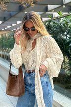 Sheer Lace Tie Long-Sleeve Blouse