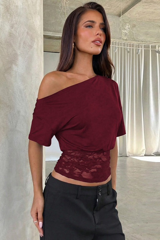 Off-Shoulder Lace Crop Top