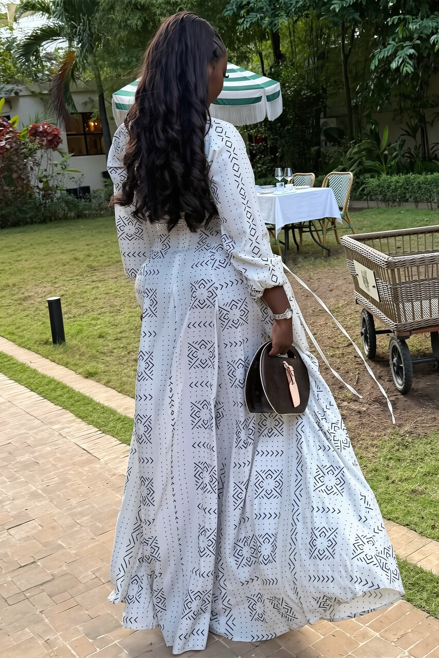 Stand-Collar Button-Front Maxi Dress