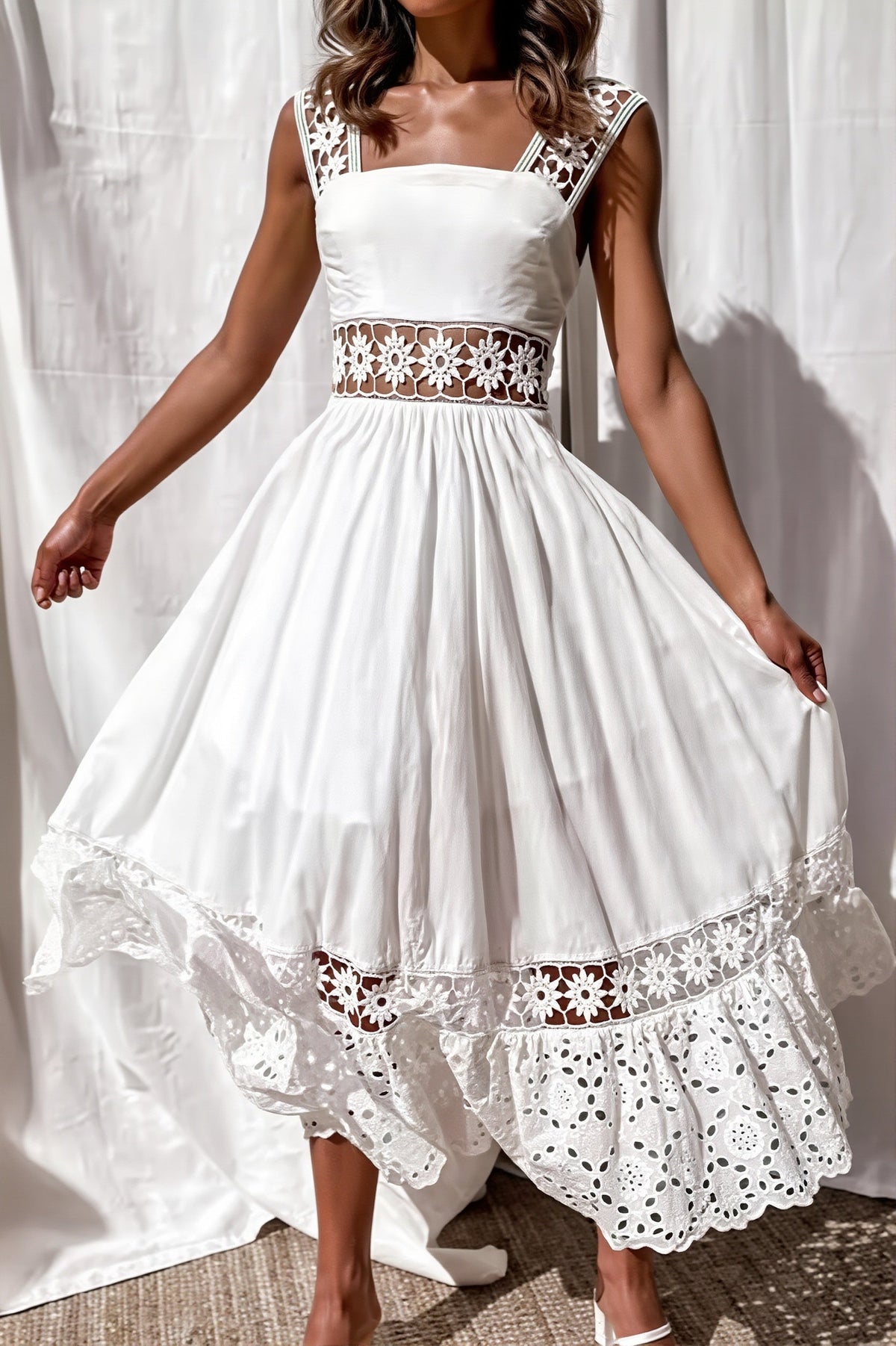Lace Cutout Swing Boho Dress