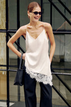 V-Neck Lace-Trim Patchwork Cami Top