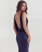 Sapphire Satin Cowl-Neck Maxi Dress