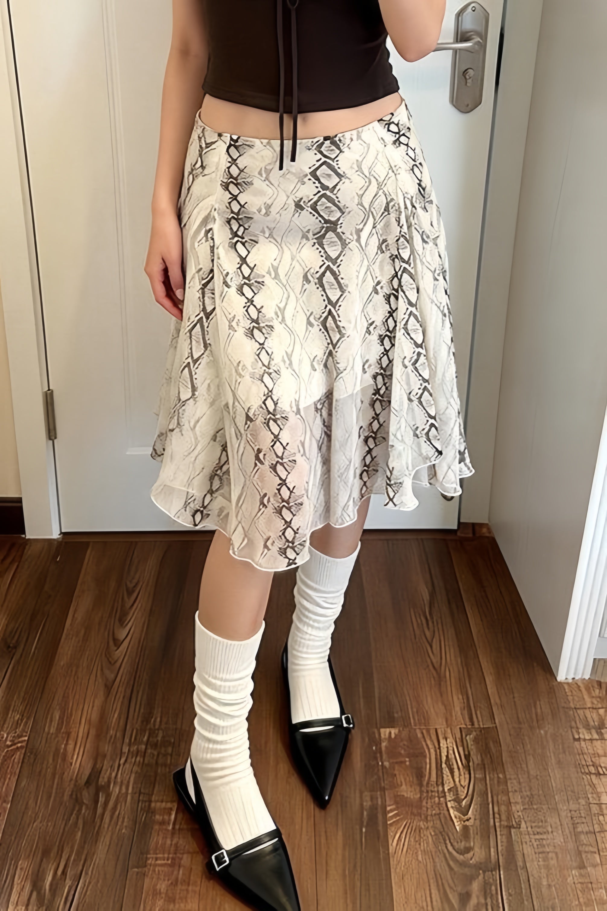 Snake-Print A-Line Skirt