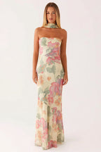 Floral Tie Fishtail Maxi Dress