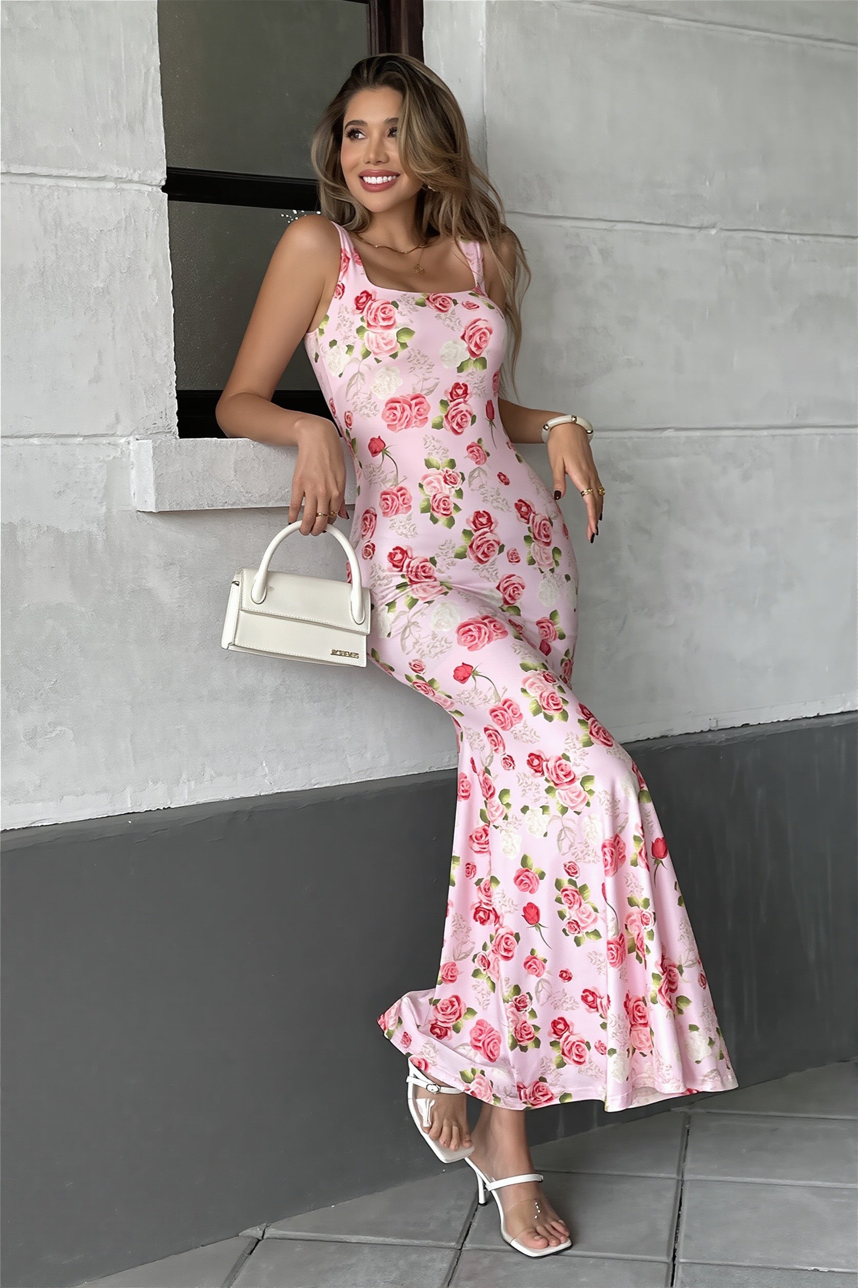 Pink Floral Cami Maxi Dress